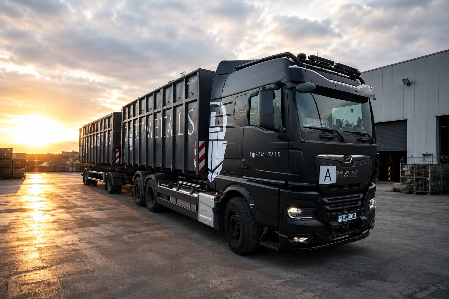 Portmetals MAN-LKW mit Abrollcontainer