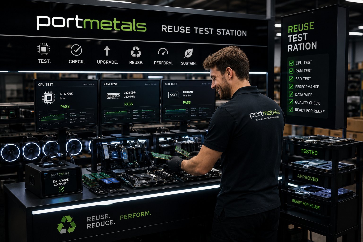 Portmetals ReUse Test Station – Prüfung von CPU, RAM und SSD
